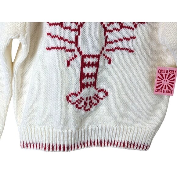 Coco and Shay size L Red and Cream Lobster Design Crew Neck Sweater Beachy Sea - Picture 10 of 14